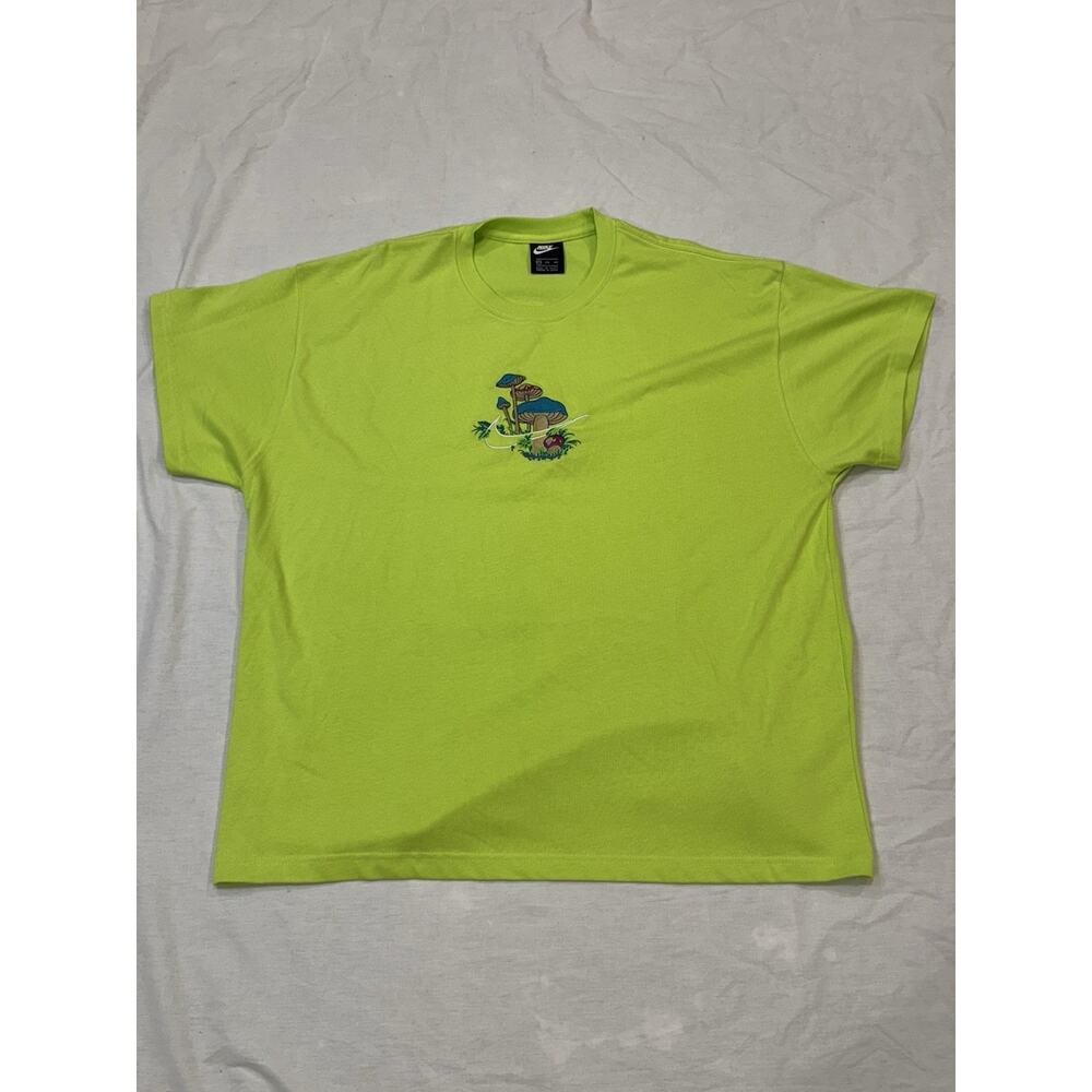 Nike Shirt Mens 2XL Rare Neon Green Sportswear Mushroom Embroidered Crew Neck - Picture 2 of 12